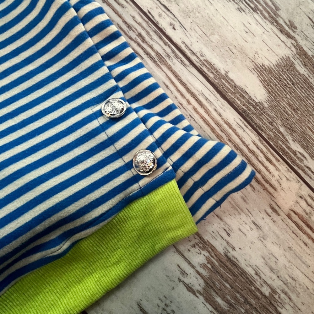 NWOT Oversized Blue & White Striped Sweater – XL – Neon Trim & Silver Button - Picture 6 of 16